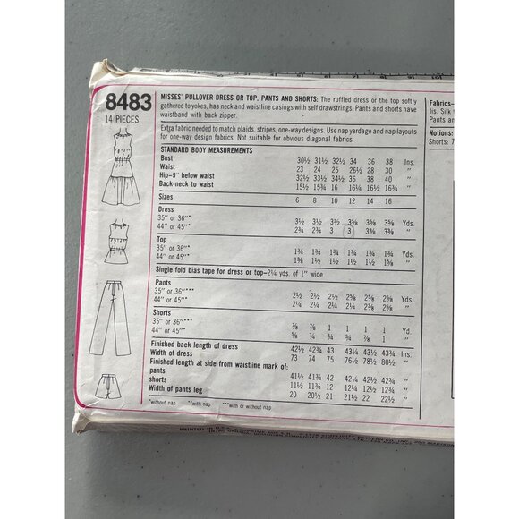 70s Simplicity 8483 Sewing Pattern Size 12 Misses Dress Top Pants Shorts CUT - Picture 5 of 7